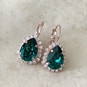 Emerald green crystal earrings vintage wedding